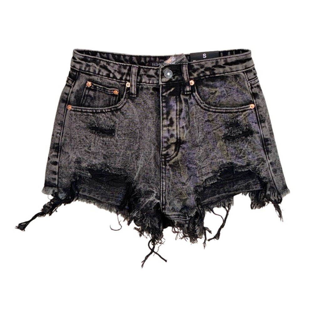 NWT FASHION NOVA distressed ripped black denim shorts women’s size small
